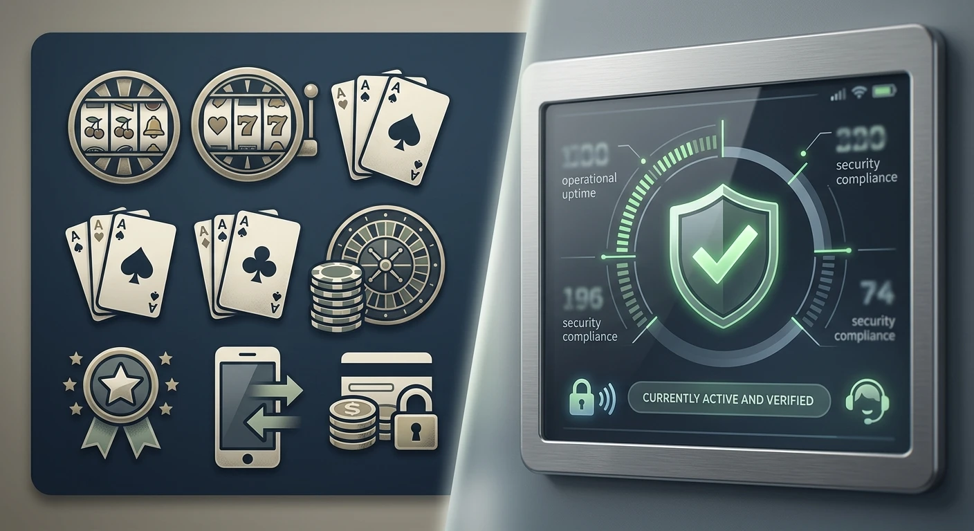 Editorial illustration contrasting historical casino features with current verification status