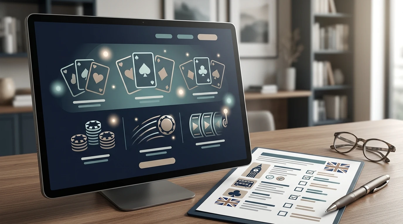 Editorial illustration representing a UK casino review and verification check