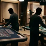 Illustration of neutral live dealer roulette and blackjack tables
