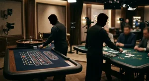 Illustration of neutral live dealer roulette and blackjack tables