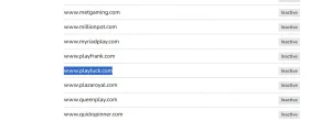 UK Gambling Commission register entry showing the Playluck domain status